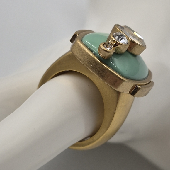 Lia Sophia Chunky Gold Ring Turquoise & Rhinestones - Picture 7 of 8